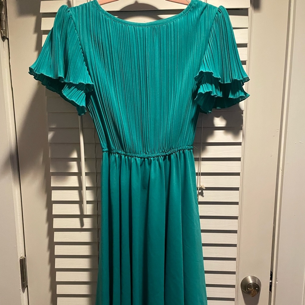 Gorgeous 70s Vtg Teal Maids Dress